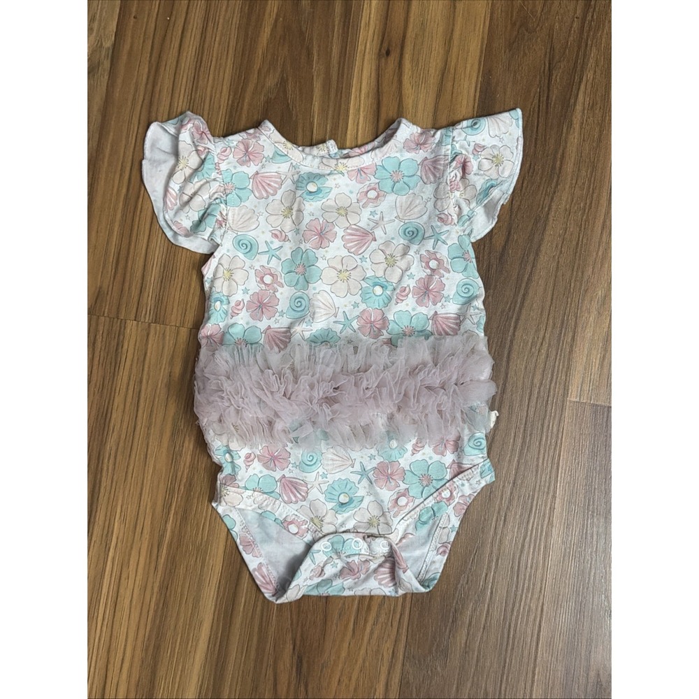 Milkberry Baby Girls 3-6 Months Tutu Seaside Bodysuit Shirt Dress EUC